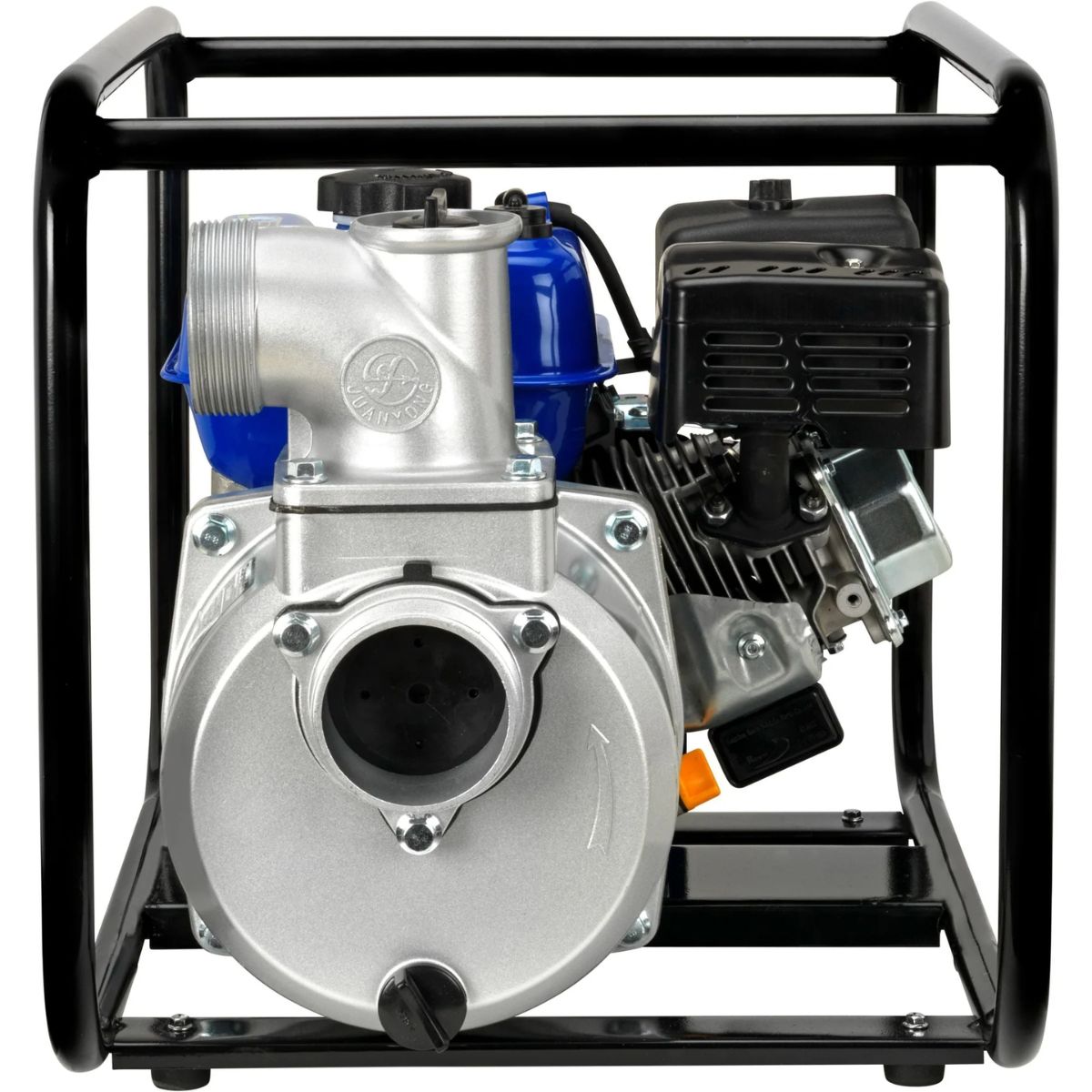 Right side view of Duramax XP650WP Water Pump displaying its Inlet port and Muffler