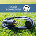 Coiled black Duromax generator cord lying on grass, featuring L14-30 connectors for secure and versatile power supply.