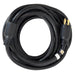 Black Duromax 25-foot generator cord with heavy-duty L14-30 connectors, coiled for convenient storage.