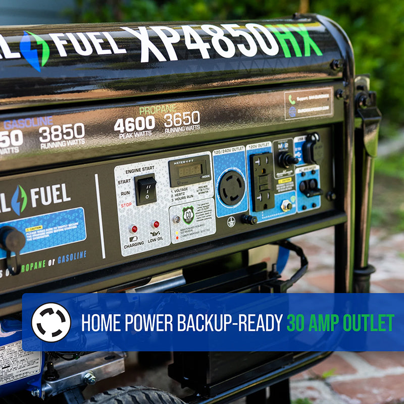 Home power backup-ready - DuroMax XP4850HX portable generator with 30 Amp outlet for emergency use.