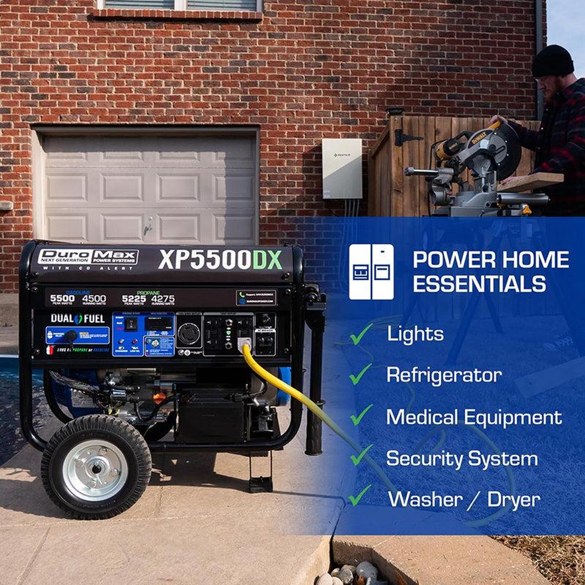 Duromax XP5500DX quality generator powering home essentials like lights and appliances.