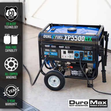 Generators - The sturdy and efficient DuroMax XP5500HX Dual Fuel Portable Generator, perfect for home and outdoor use.