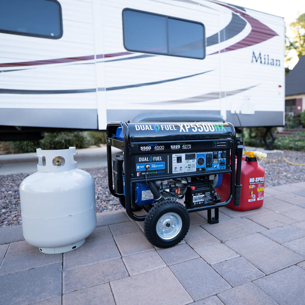 Duromax XP5500HX quality generator connected and operational, demonstrating portable energy solutions