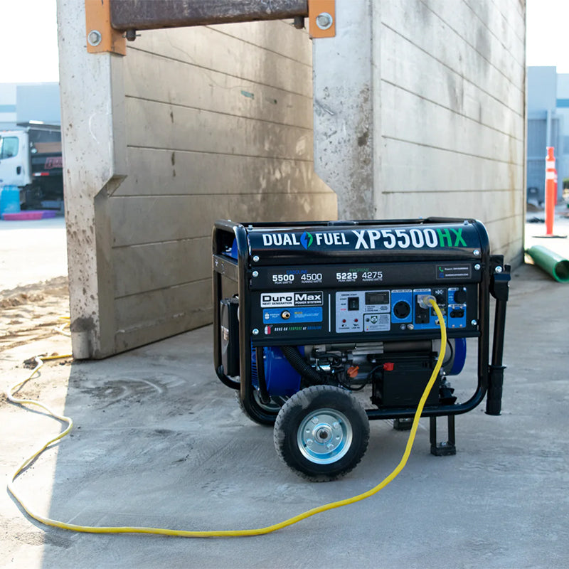 Duromax XP5500HX quality generator placed in a construction area, demonstrating its robust power generation capabilities.