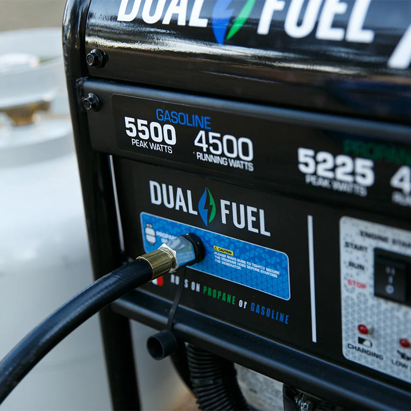 Cable connected to a Duromax XP5500HX portable generator, focusing on its ready-to-use power supply functionality.