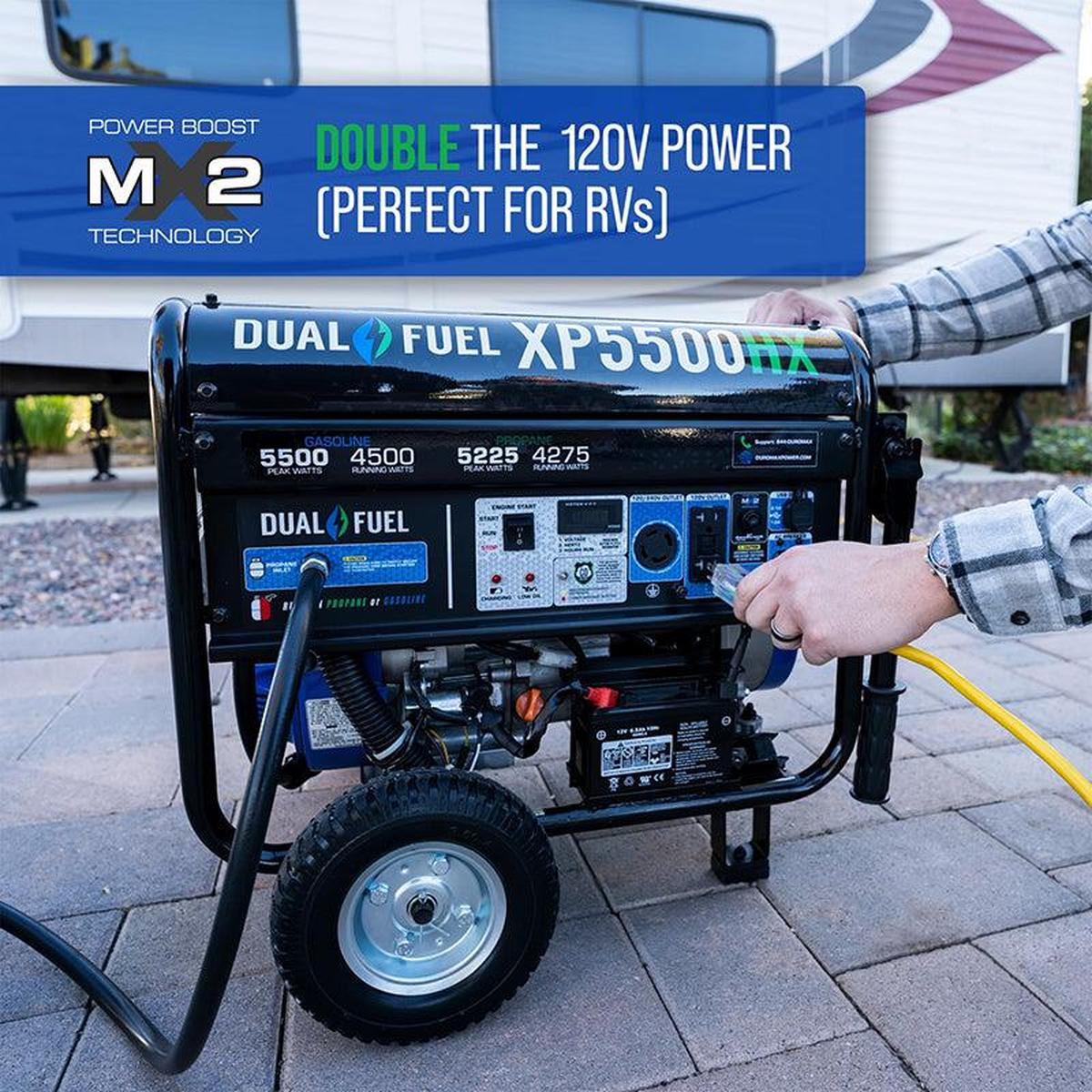 Portable generators - DuroMax XP5500HX with dual fuel options and CO Alert for safe and versatile power supply.