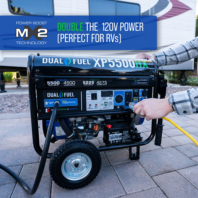 Portable generators - DuroMax XP5500HX with dual fuel options and CO Alert for safe and versatile power supply.