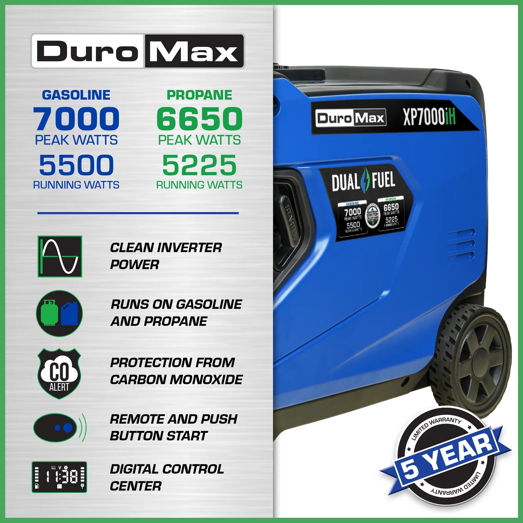 DuroMax XP7000iH 7,000 Watt Portable Dual Fuel Inverter Generator