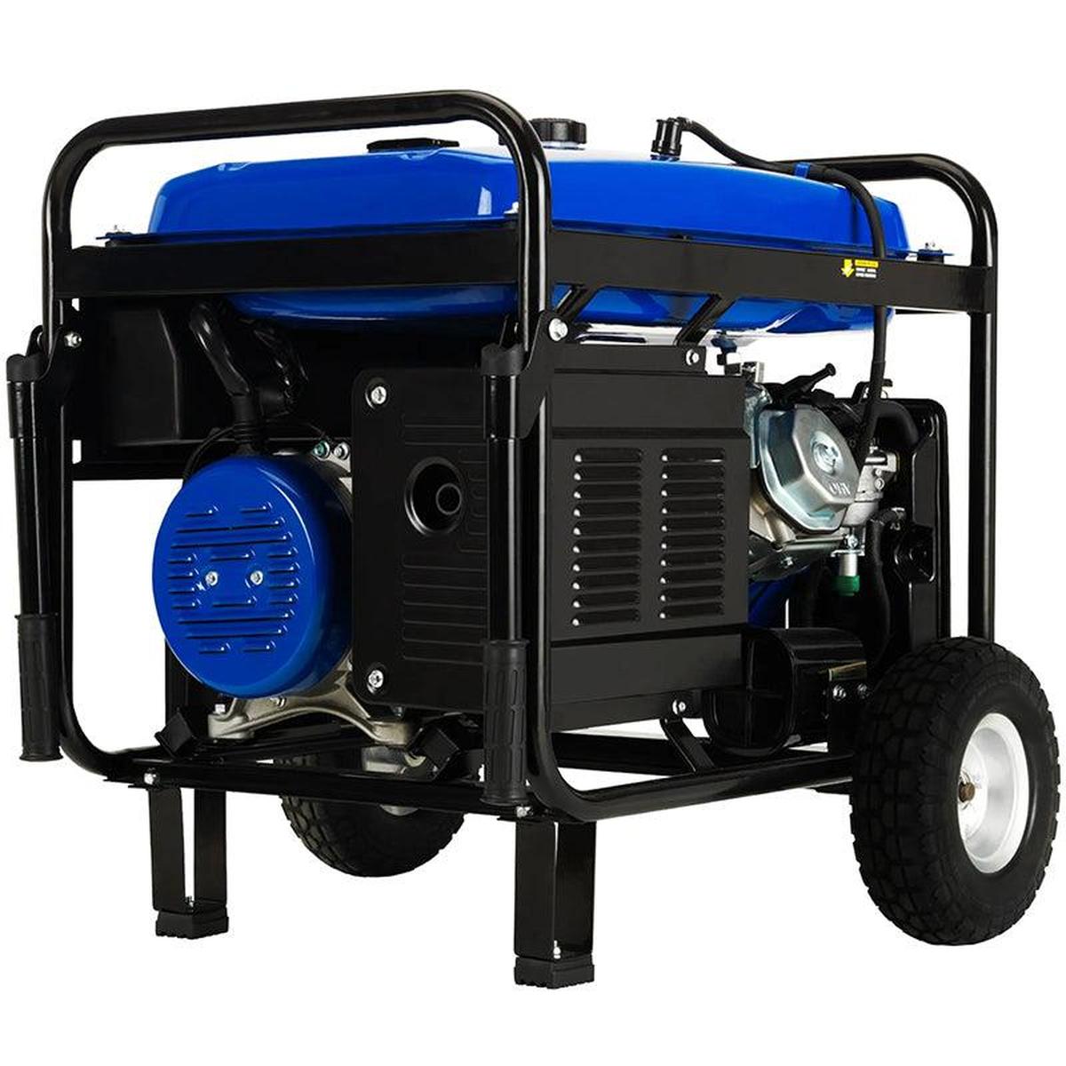 Rear perspective of DuroMax XP8500EH quality generator showing the engine and exhaust system.