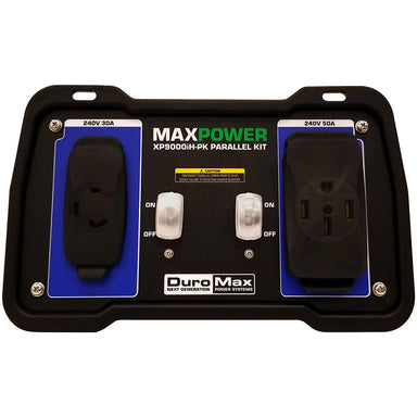 DuroMax MAXPOWER XP9000iH-PK Parallel Kit with 240V 30A and 50A outlets for quality generator power enhancement.