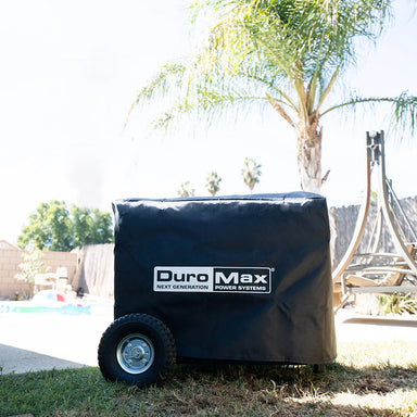 Portable generator protection with a high-quality DuroMax cover, highlighting the reliance on sturdy accessories.