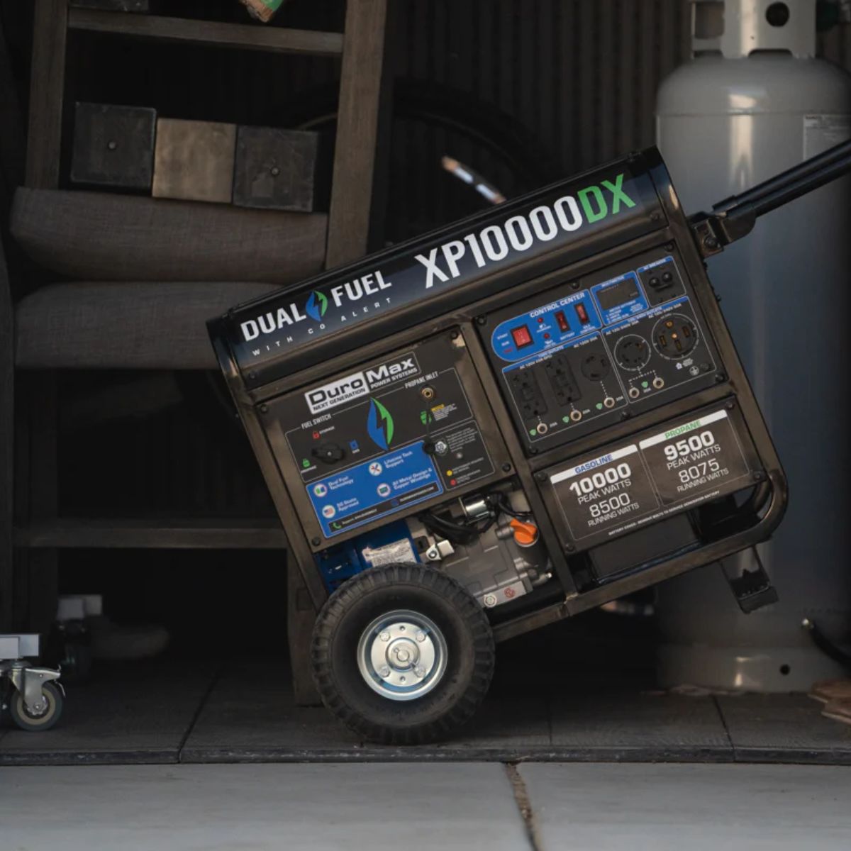 DuroMax XO10000DX using its durable wheels to move anywhere you like