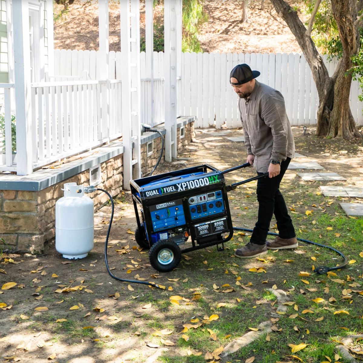 Setting up the DuroMax XP10000HX to its propane tank