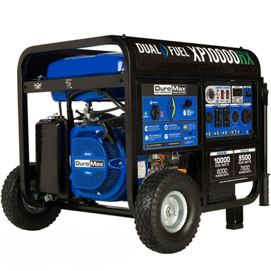 DuroMax XP10000HX main product featuring black and white color scheme and powered by DuroMax portable engine