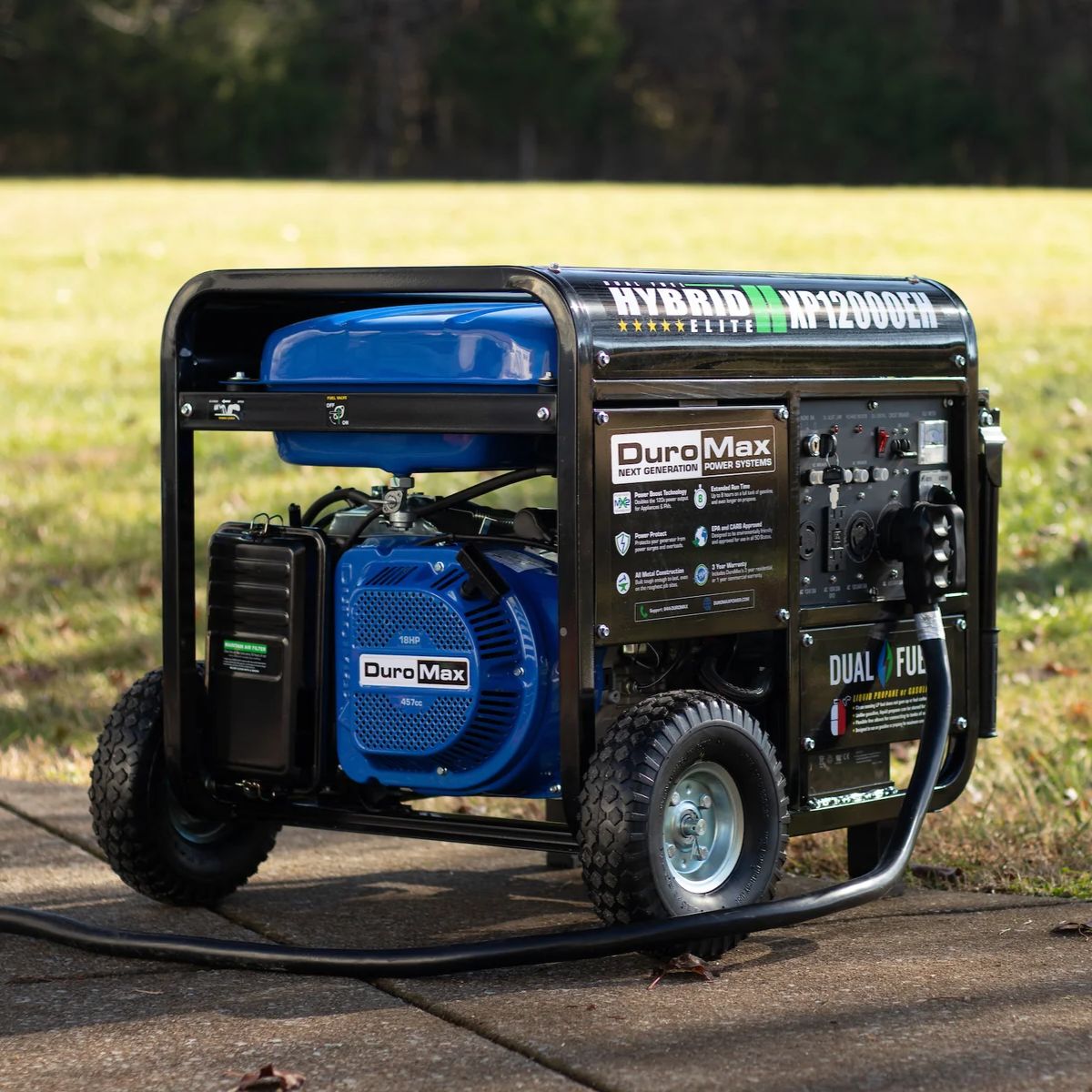 DuroMax XP12000EH in the backyard patio