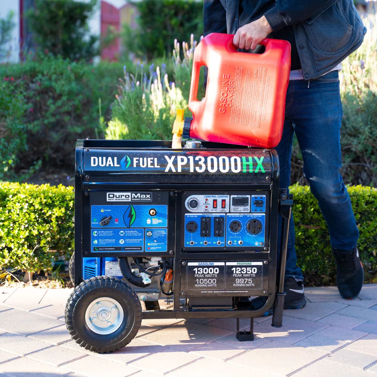 DuroMax XP13000HX displaying its gasoline refueling process