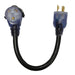 DuroMax XP3130RV Adapter on its translucent blue and black color scheme featuring its 3 prongplug and its 30amp female outlet