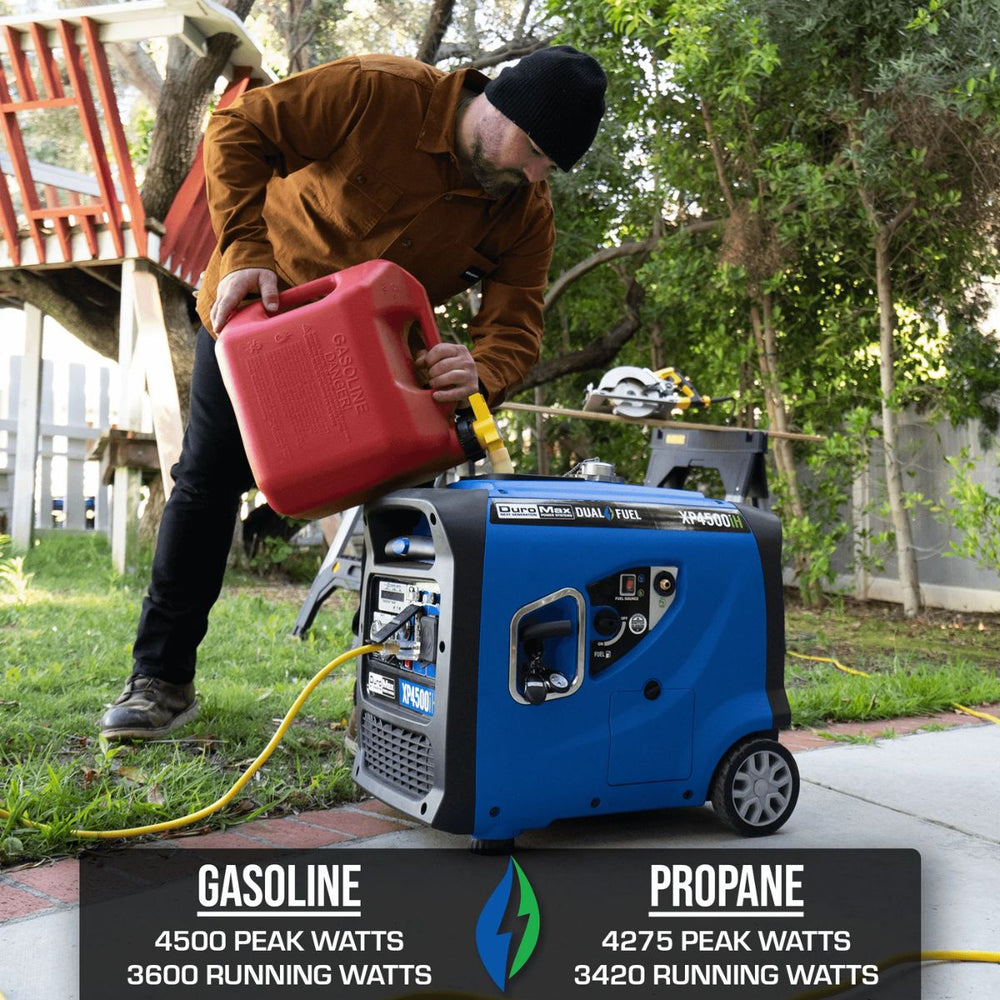 DuraMax XP4500iH displating its Dual Fuel feature with the option of gasoline and propane