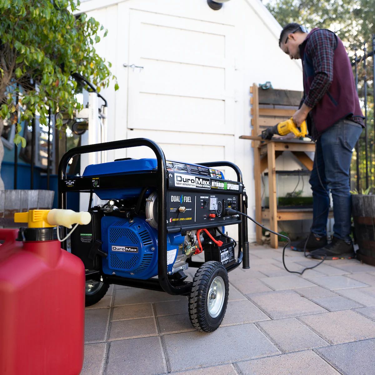 DuroMax XP5500EH on a portable workshop