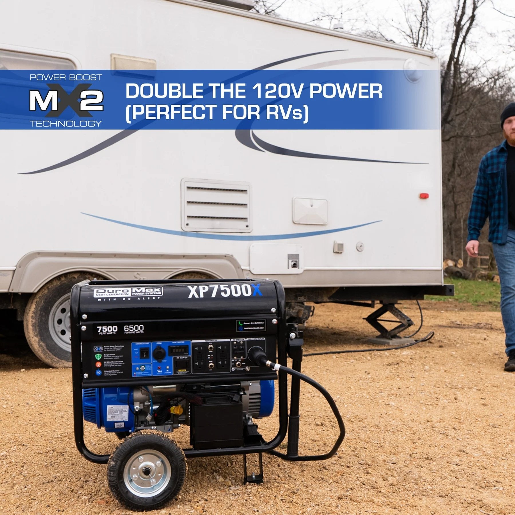 DuroMax XP7500X featuring the Power Boost mx2 Technology doubling the 120V power