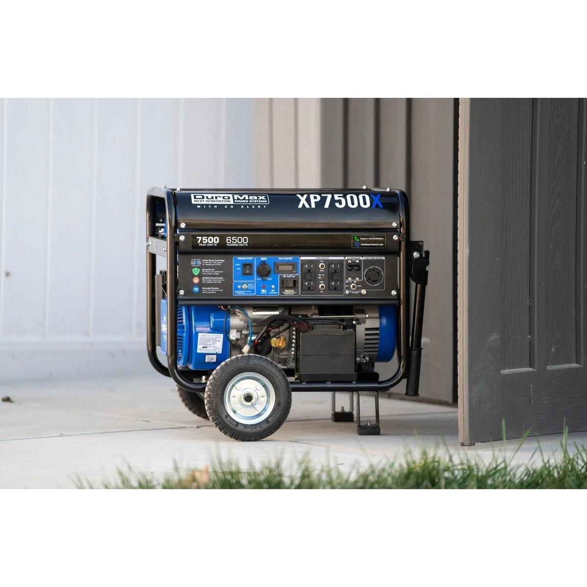 DuroMax XP7500X outside the house displaying its portability