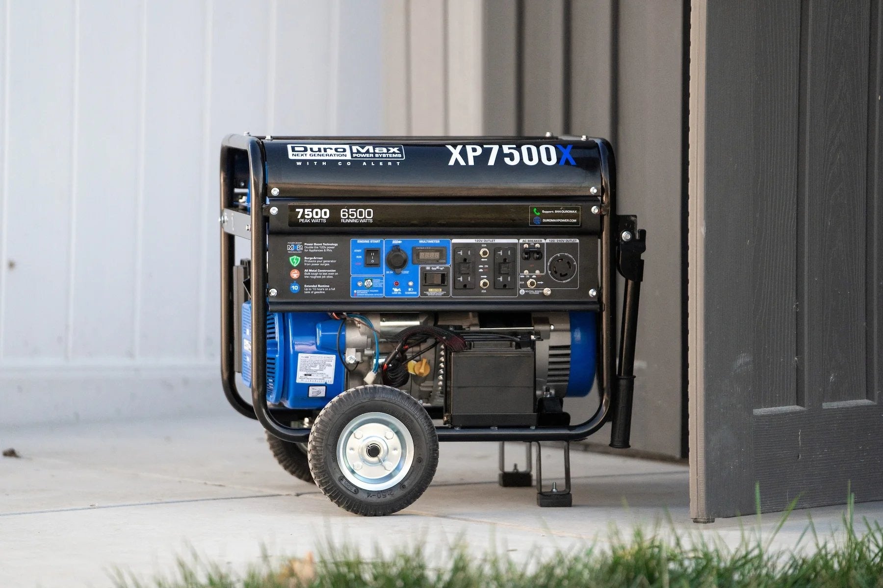 DuroMax XP7500X outside the house displaying its portability