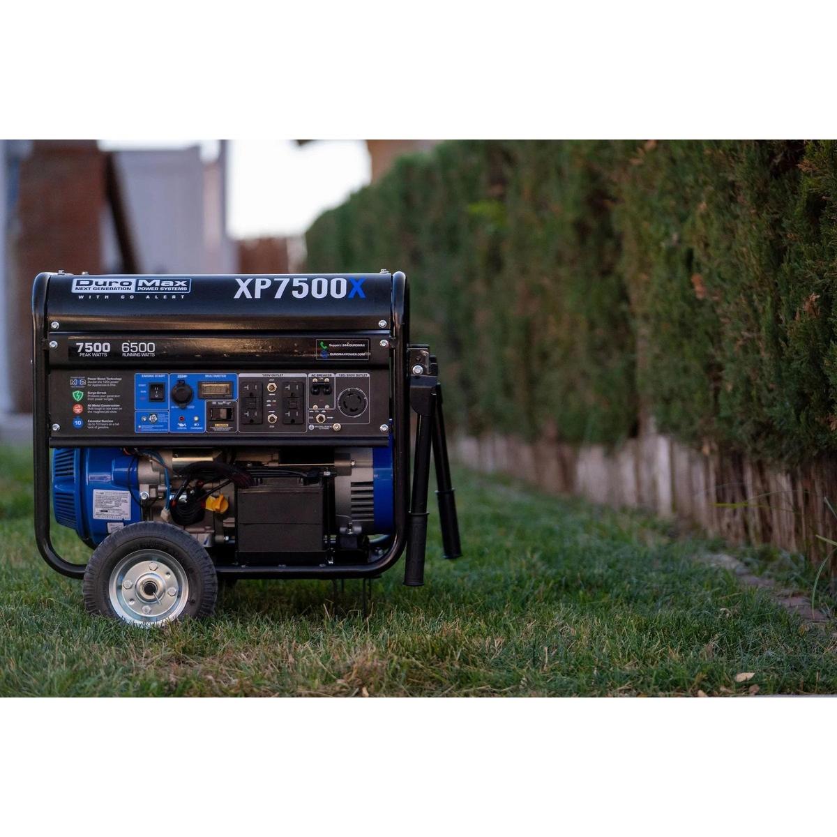 DuroMax XP7500X at the backyard displaying its portability anywhere and anytime