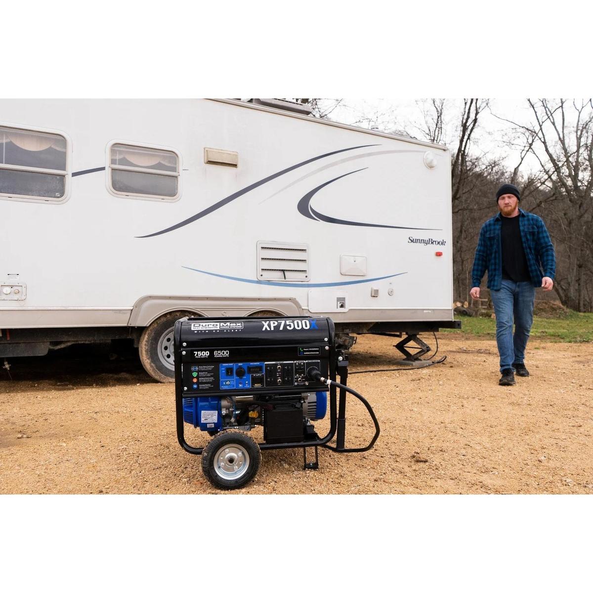DuroMax XP7500X at the countryside powering the camping RV