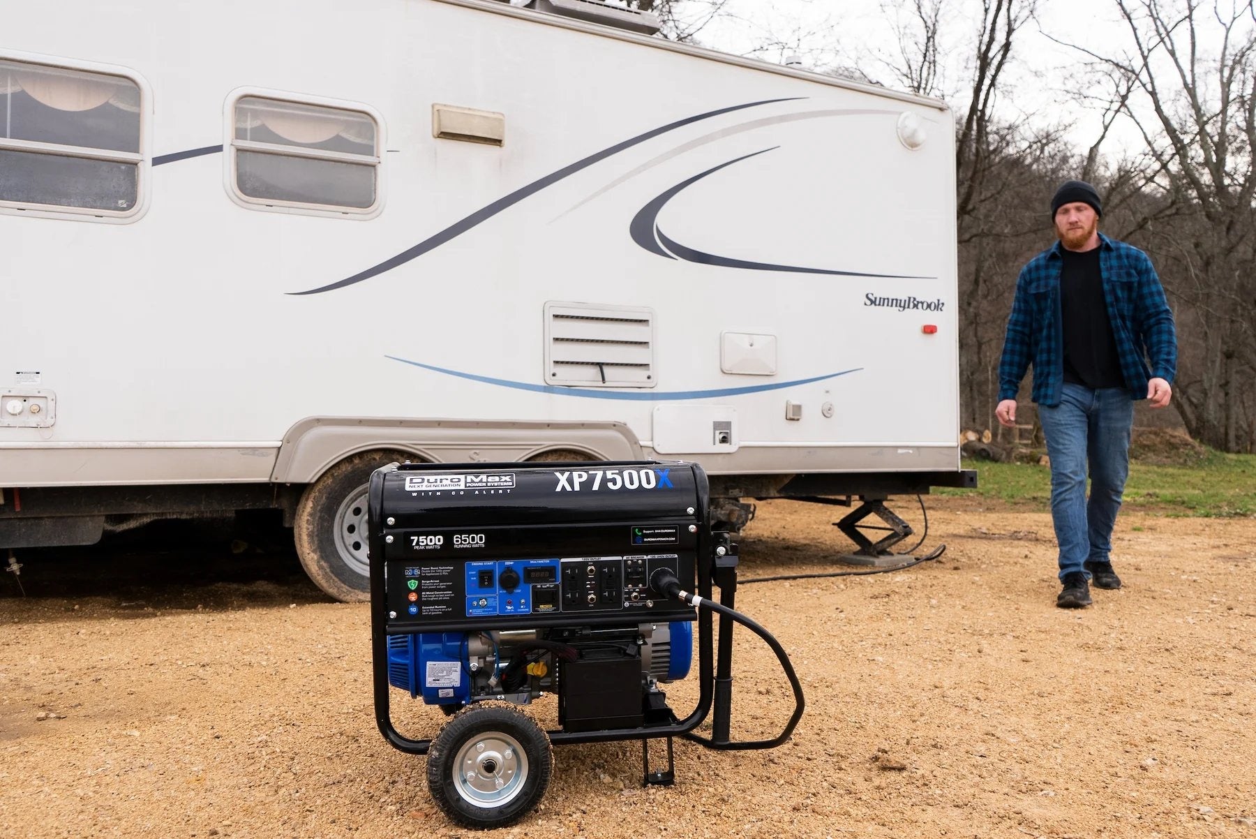 DuroMax XP7500X at the countryside powering the camping RV