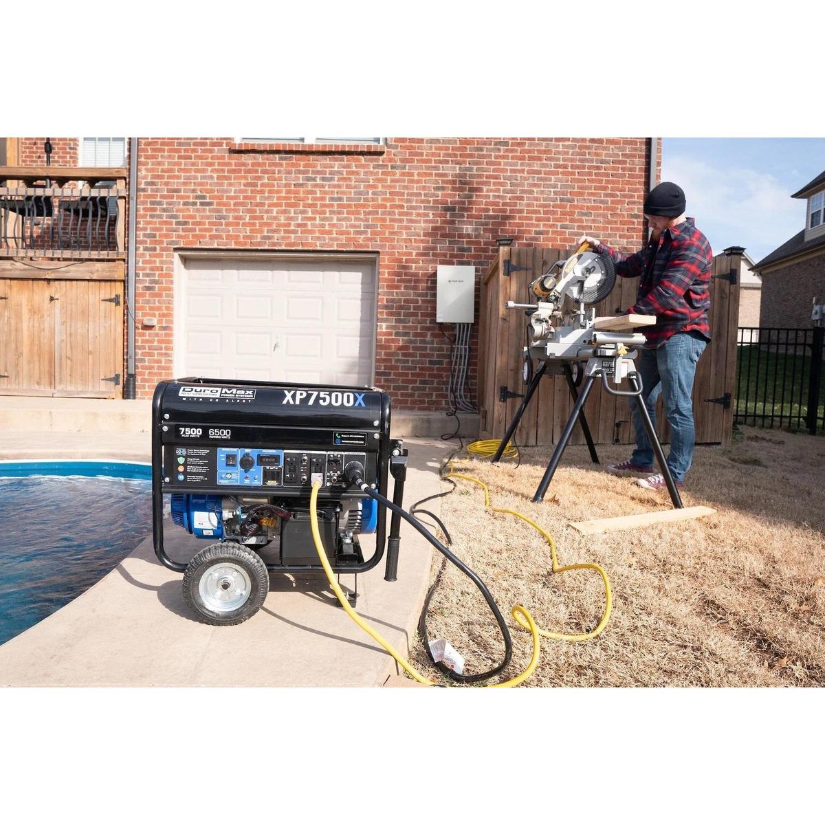 DuroMax XP7500X powering power tools at the backyard costructions
