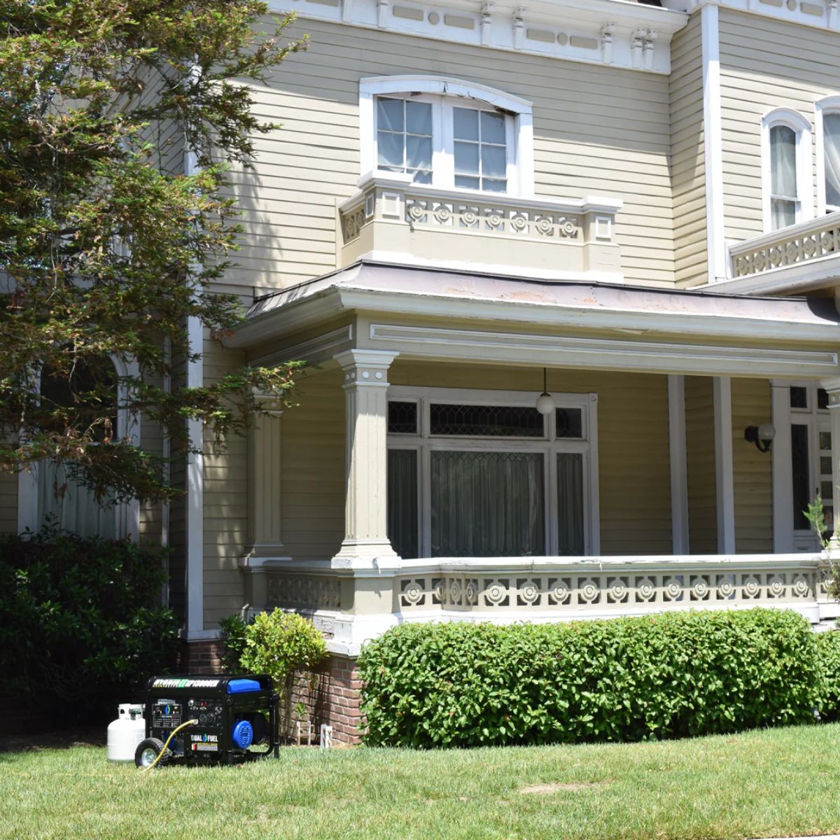 DuroStar XP10000EH in the front yard featuring its compact and accessibility feature