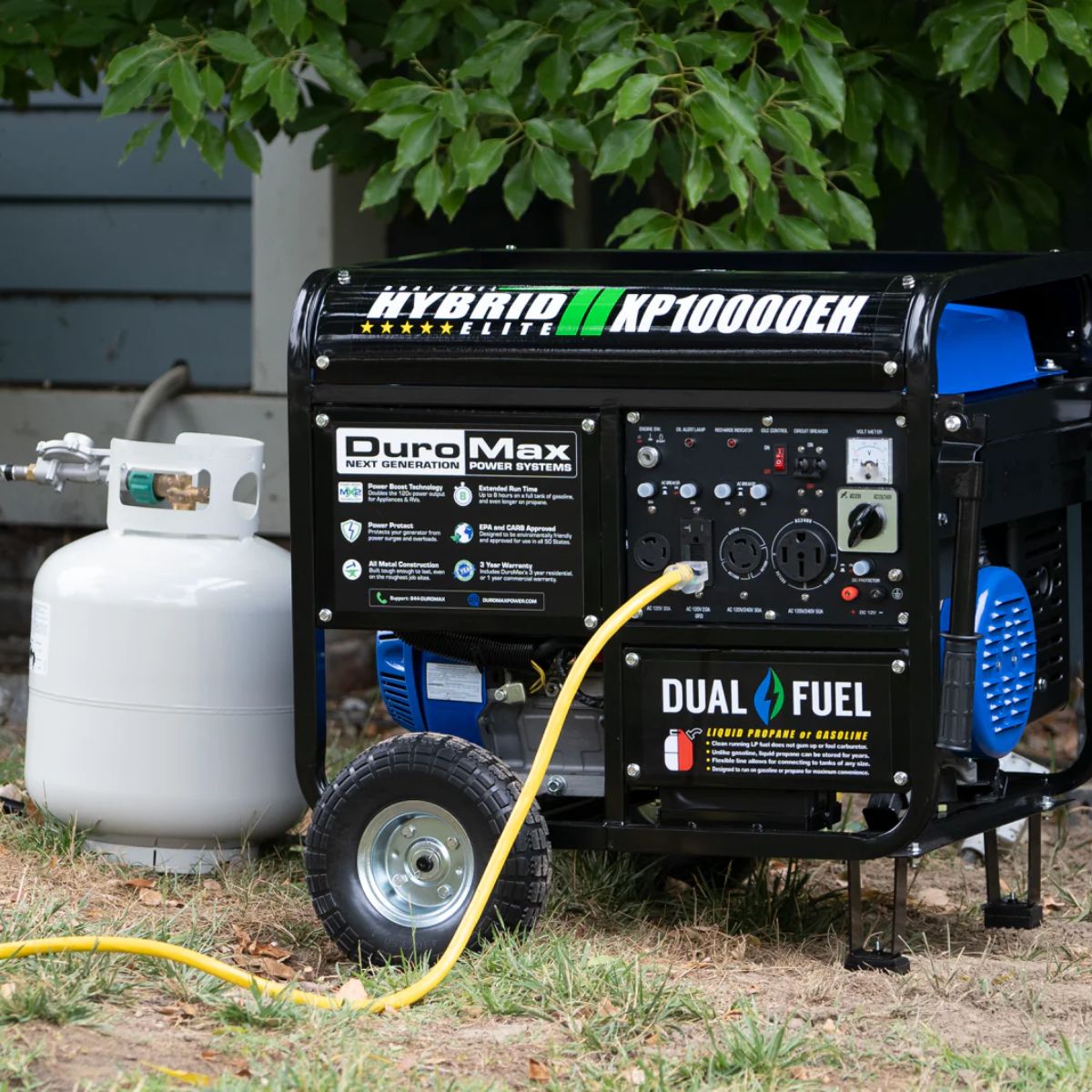 Propane powered DuroStar XP10000EH setup otside the house