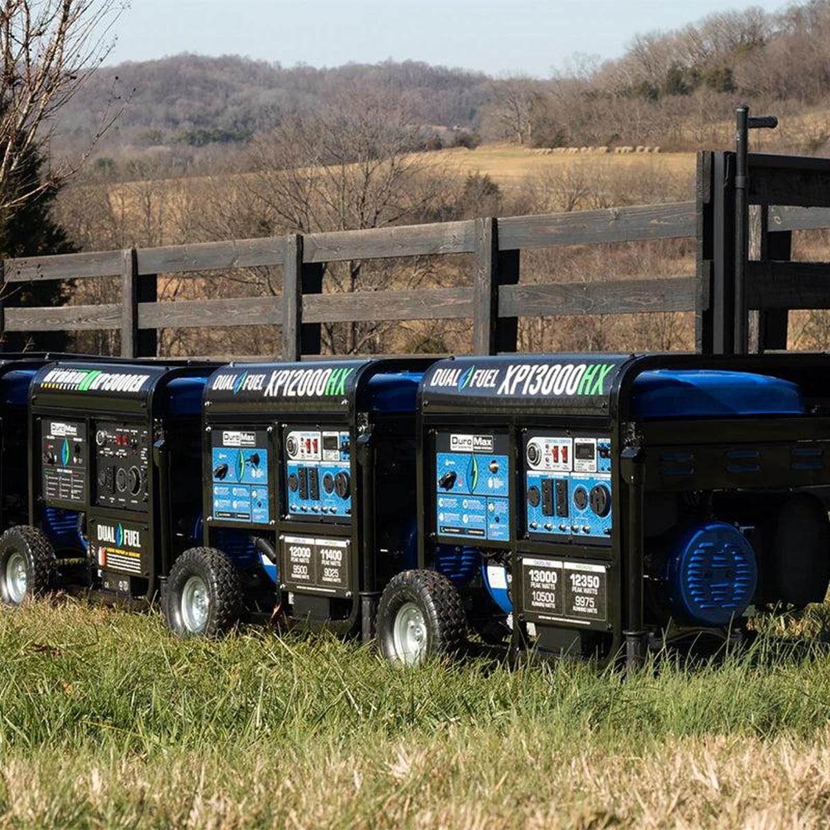 DuroMax XP12000HX quality generator on a lawn, showcasing its sturdy build and suitability for outdoor power needs.