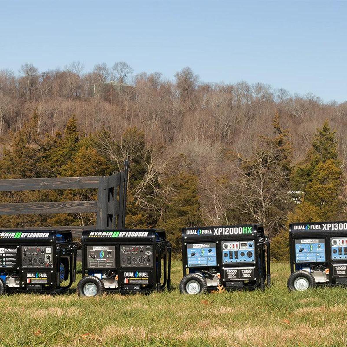 Lineup of quality generators from Duromax, featuring portable generators in a scenic outdoor setting for reliable power anywhere.