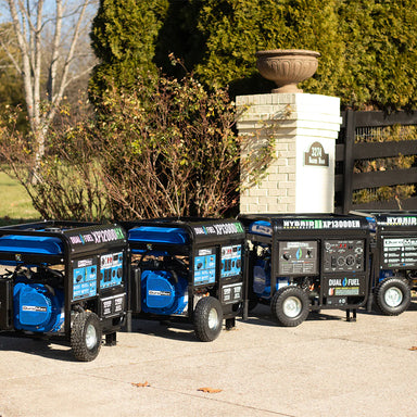 A variety of Duromax quality generators on display outdoors, showcasing the range of portable generators available for different needs.