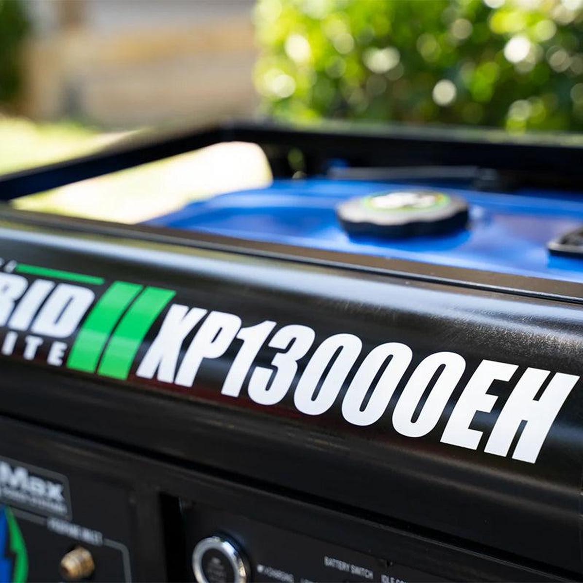 DuroMax XP13000EH generator front panel with clear labels for fuel switch and propane inlet.
