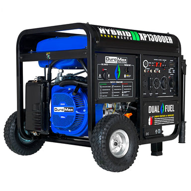 DuroMax XP13000EH quality generator on wheels with digital control panel for home backup power.