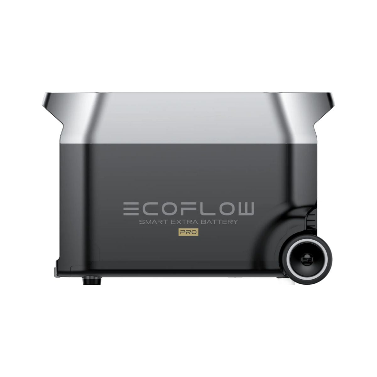 Side panel view of EcoFlow DELTA Pro Smart Extra Battery displaying its back wheel