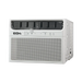 A white EG4 window air conditioner with a perforated front grille and a top vented housing, shown from a three-quarter angle on a white background.