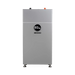 A tall, rectangular silver-gray electrical energy storage system with a circular black logo on the front reading 'EC4'. The unit has small feet at the bottom, a horizontal seam across the middle, and small red and black connectors on top, shown against a plain white background.