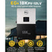 18K PV-12LV hybrid solar inverter with features listed on a blurred outdoor background
