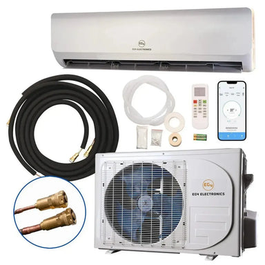 Air conditioning unit kit with components on a white background