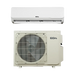 A split air conditioner shown in two parts: a white indoor wall-mounted unit at the top and a cream-colored outdoor condenser unit at the bottom, both featuring the EG4 logo on a plain white background.