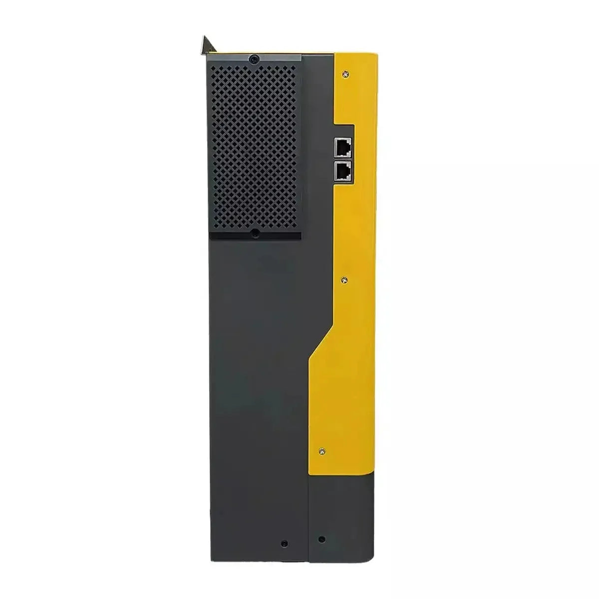 Black and yellow industrial device on a white background