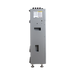 A tall, narrow gray metal appliance or equipment cabinet shown upright against a plain white background, with small feet at the bottom and a label panel near the top.