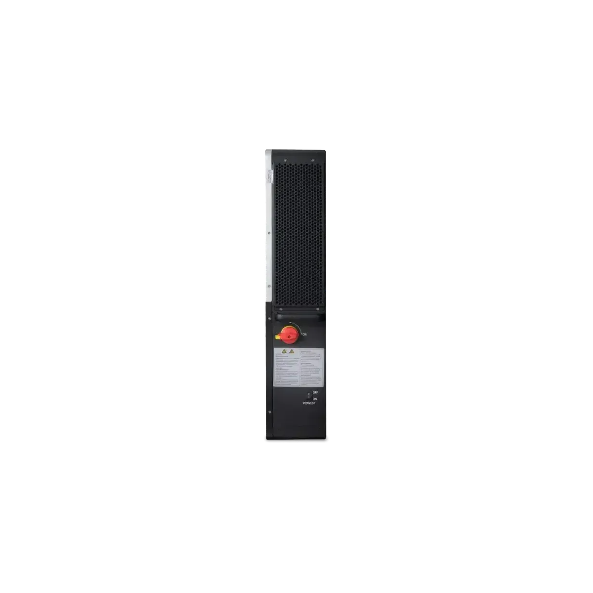 Black electrical power supply unit on a white background