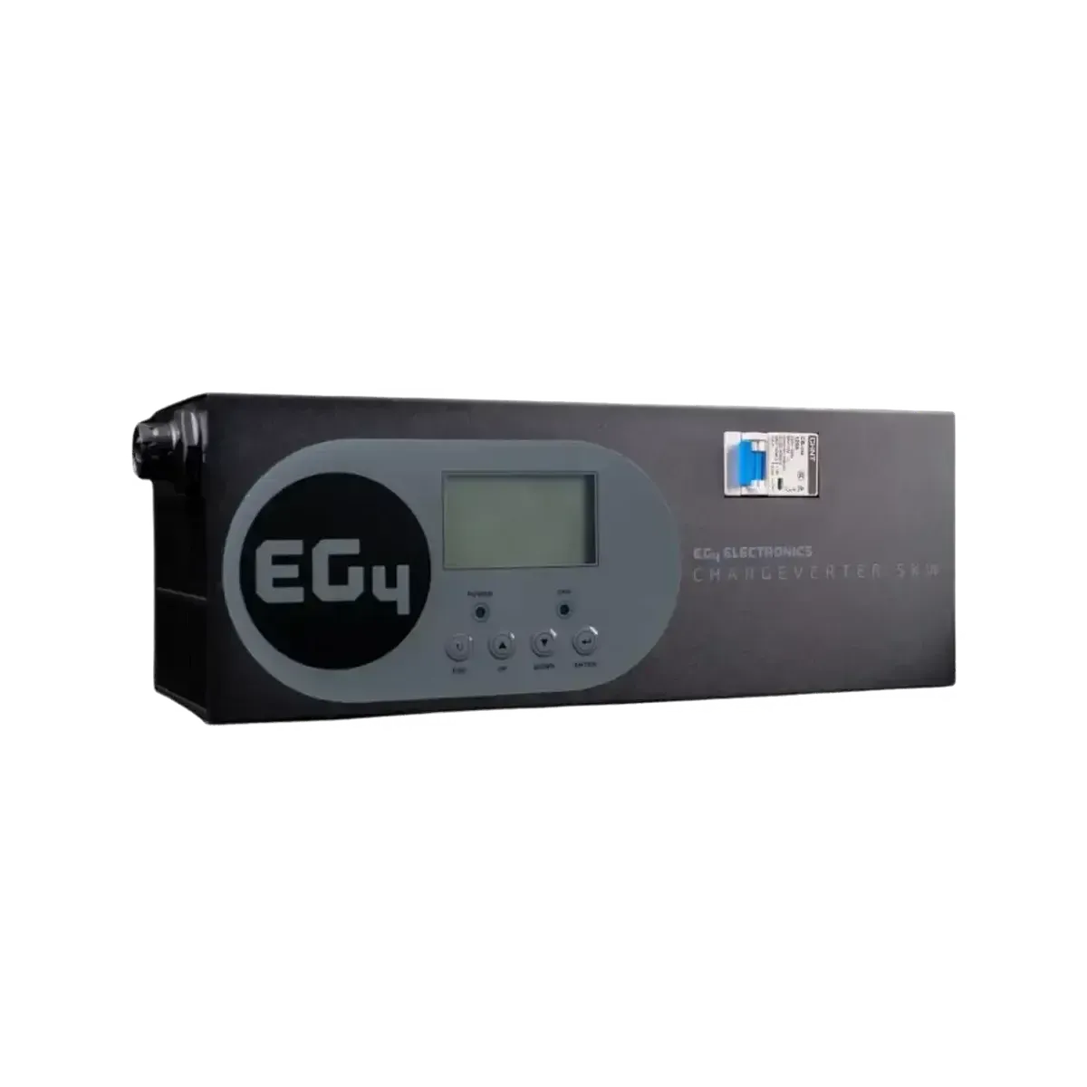Electronic device with 'EG4 Chargeverter' branding on a white background