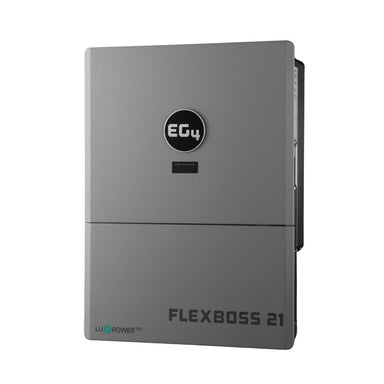 Gray battery pack labeled 'FLEXBOSS 21' with 'EG4' logo on a white background