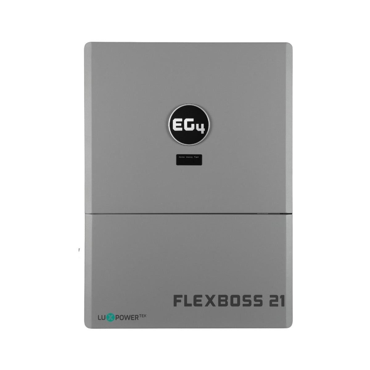 Gray battery pack with 'Flexboss 21' branding on a white background