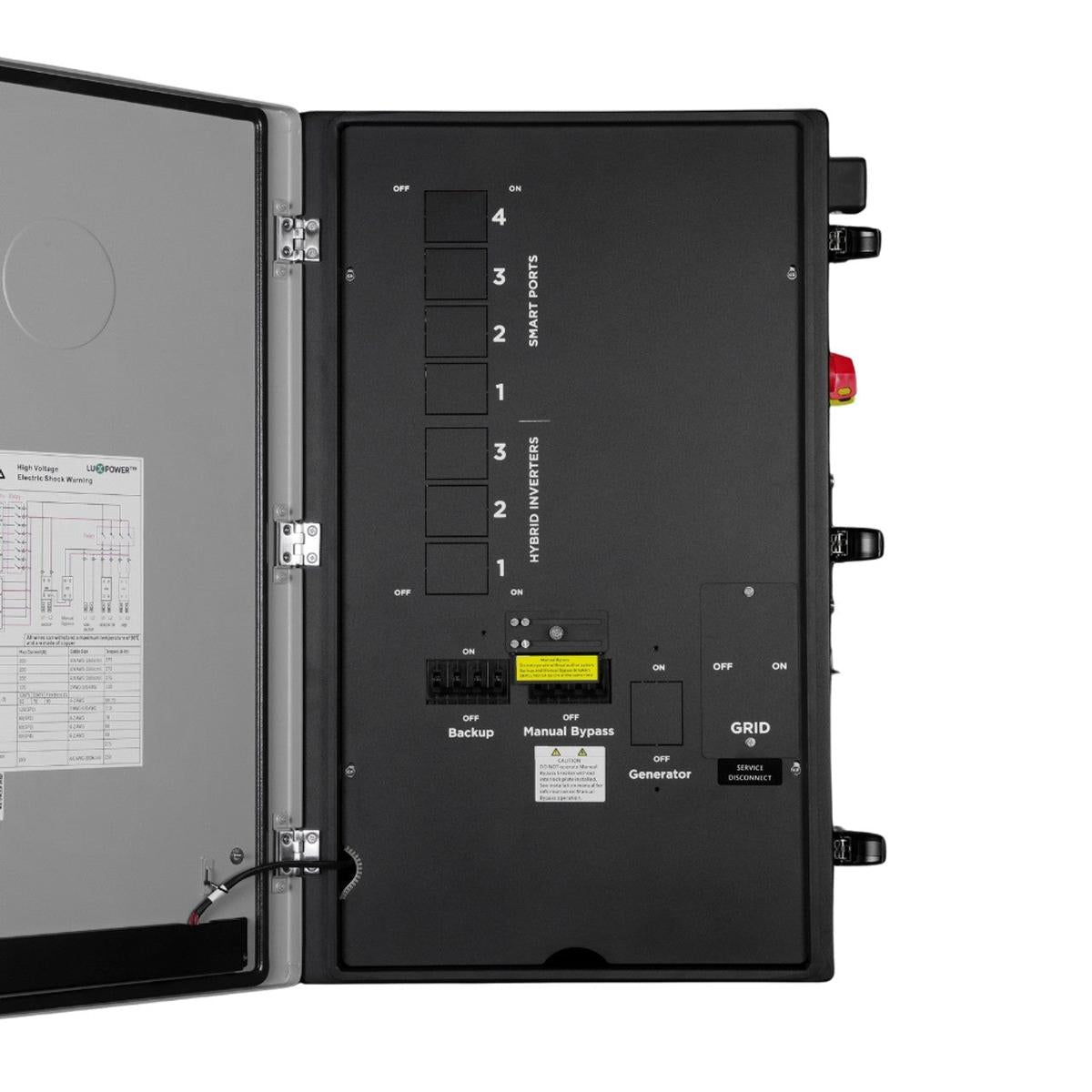 EG4 GridBOSS MID | 200A Service  electrical panel with labeled ports on a white background